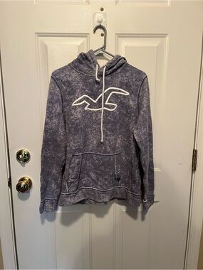 Hollister Washed Navy Blue Logo Pullover Hoodie